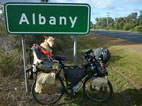 picture of coffee dog under Albany sign